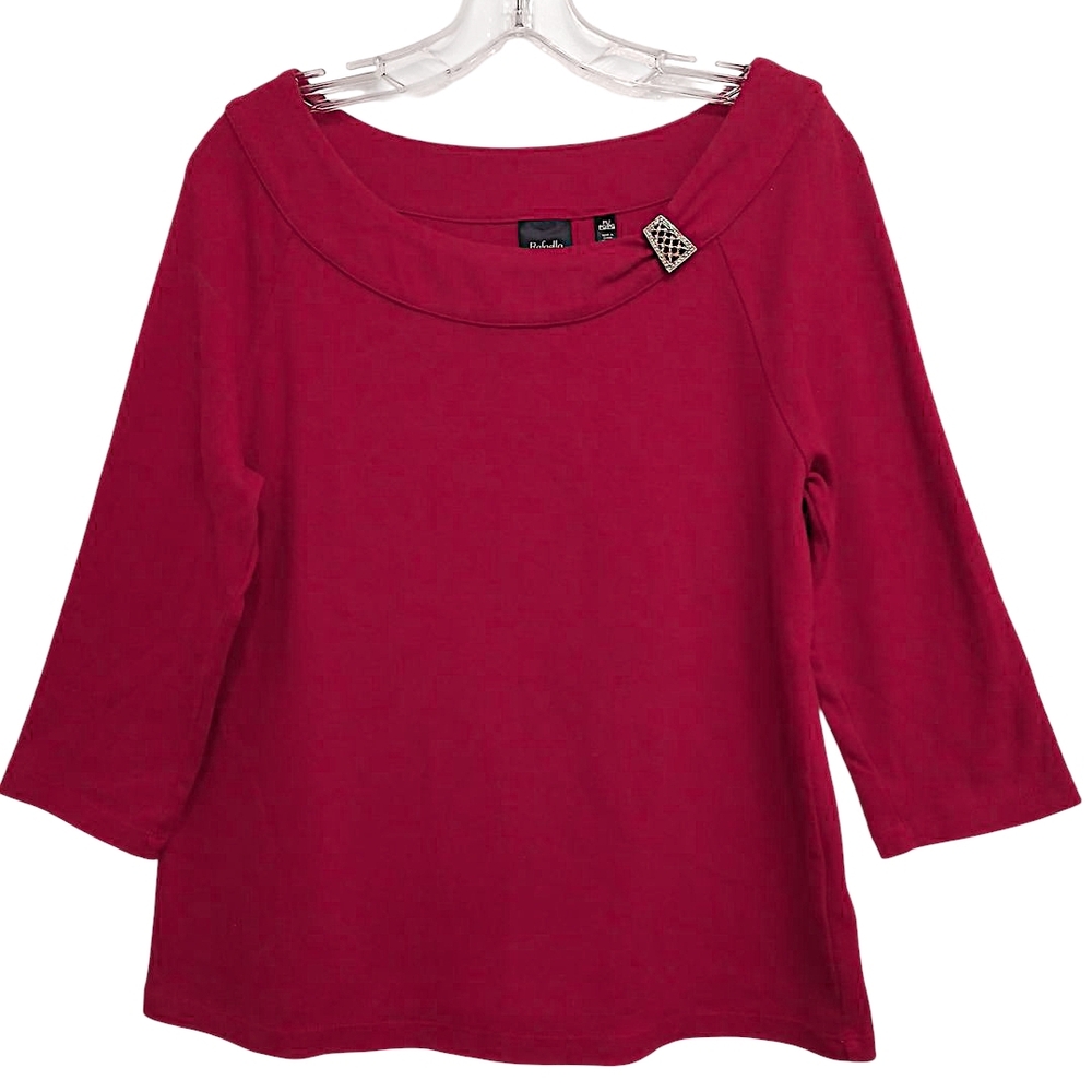 Rafaella Studio Jeweed Jersey Blouse  Sz LP Red Holiday Party Romantic Glam